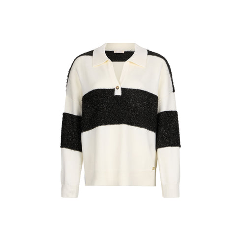 Polo Donna con scollo a V, spalle scese e motivo a righe